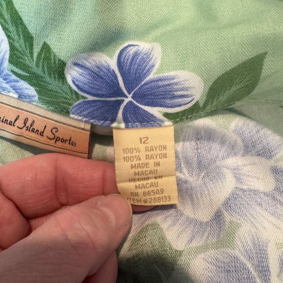 Vintage Hawaiian‎ Maxi Dress Womens 12 Rayon Green Purple Hibiscus Print Beachy - Picture 9 of 9